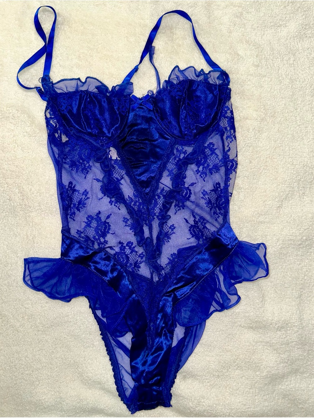 Vtg 80s Faris Blue Lace Teddy Bodysuit Underwire Corset Bustier Top Small USA